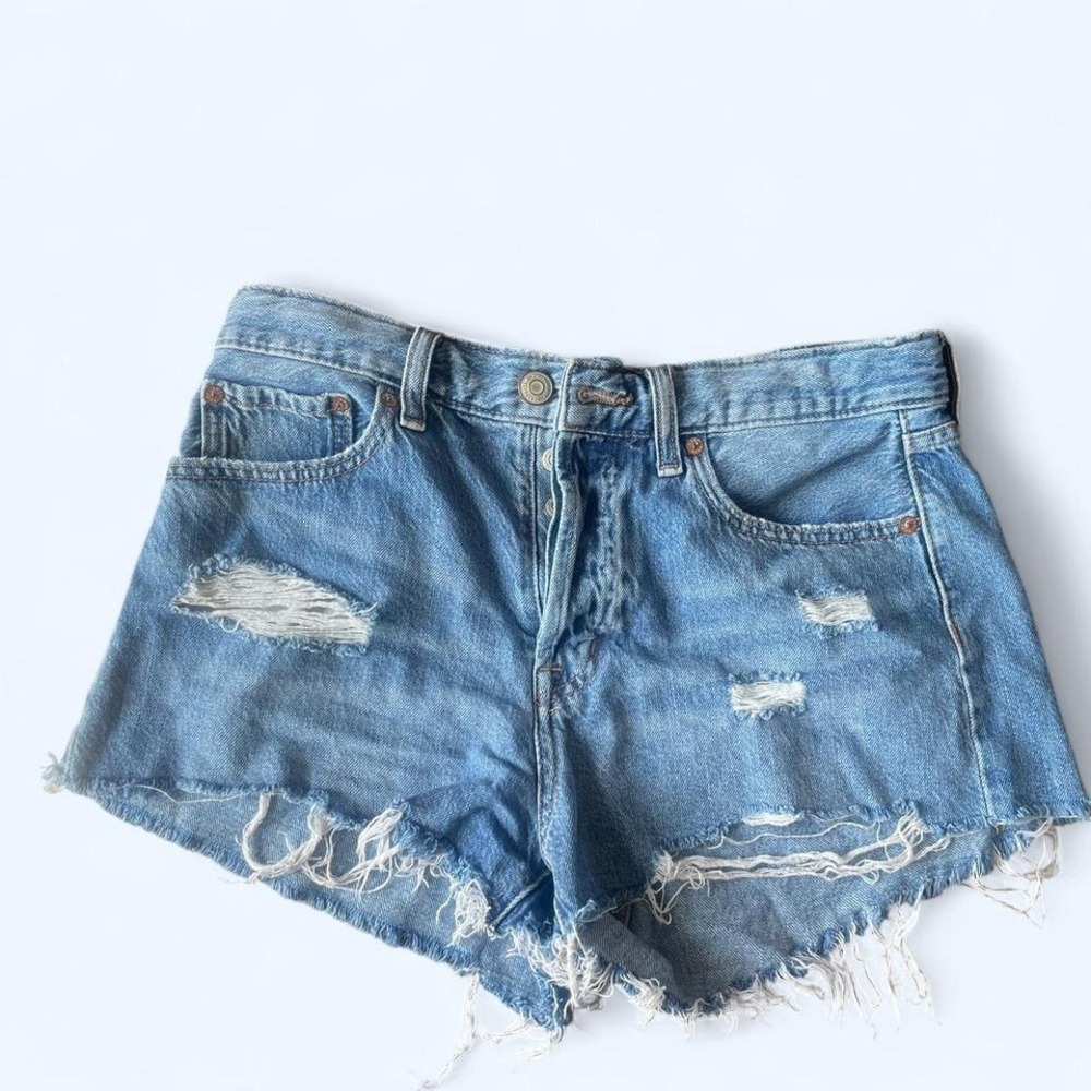 Aeropostale blue denim mini boyfriend distressed shorts size 6 - Picture 3 of 6
